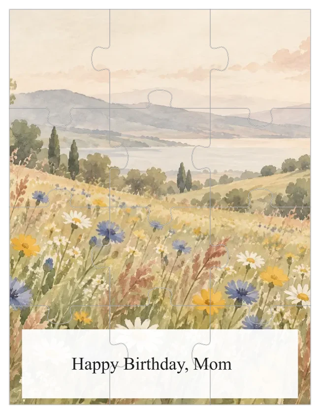 A birthday jigsaw made from a watercolor garden picture